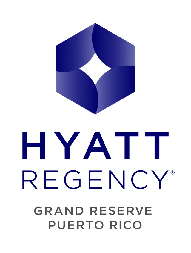 Blue geometric logo with text: Hyatt Regency Grand Reserve Puerto Rico.